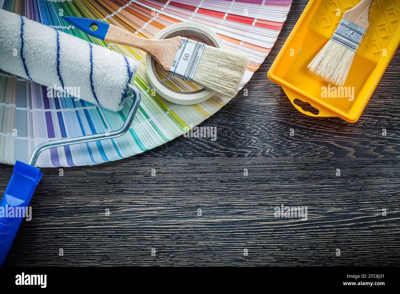 Pinsel Farbpinsel Farbklebeband pantone-Walzenschale Stockfoto