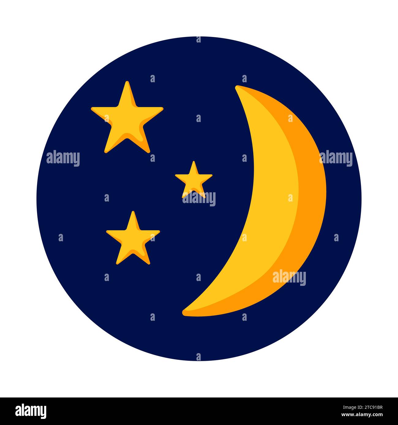 Halbmond mit Sternen im Cartoon-Stil. Mond am Nachthimmel. Vektorillustration auf weißem Hintergrund isoliert. Stock Vektor
