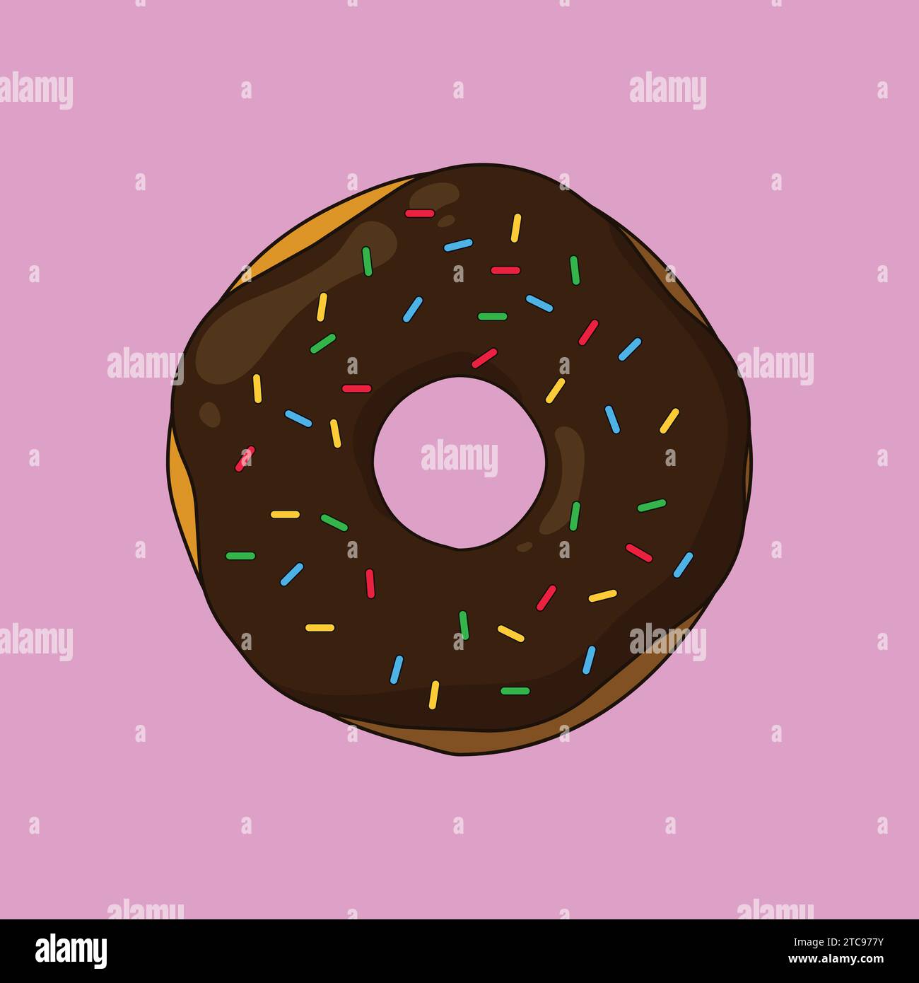 Flache süße Yummy Schokolade brauner Donut mit Prinkles Illustration Vektor-Symbol Stock Vektor