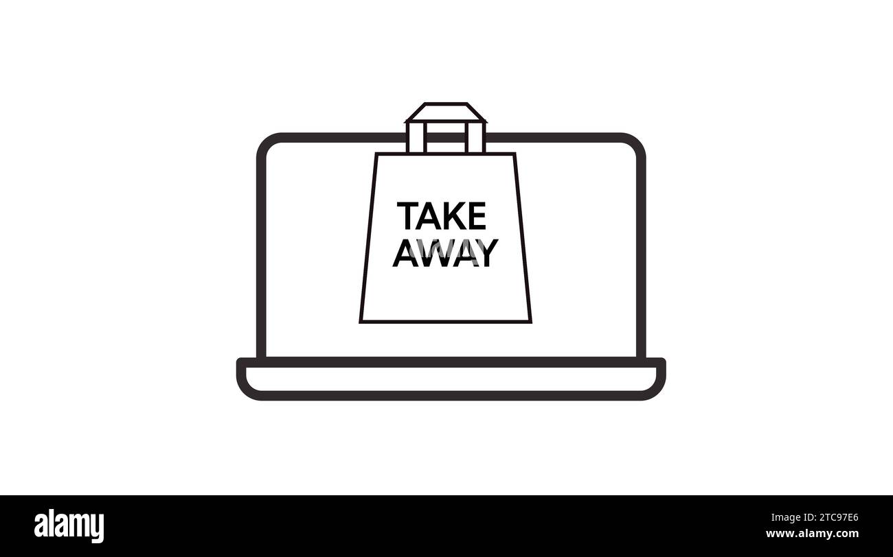 Notebook-Symbol Zum Mitnehmen. Vektor isolierte bearbeitbare flache Illustration eines Laptops mit einer Take-away-Tasche Stock Vektor