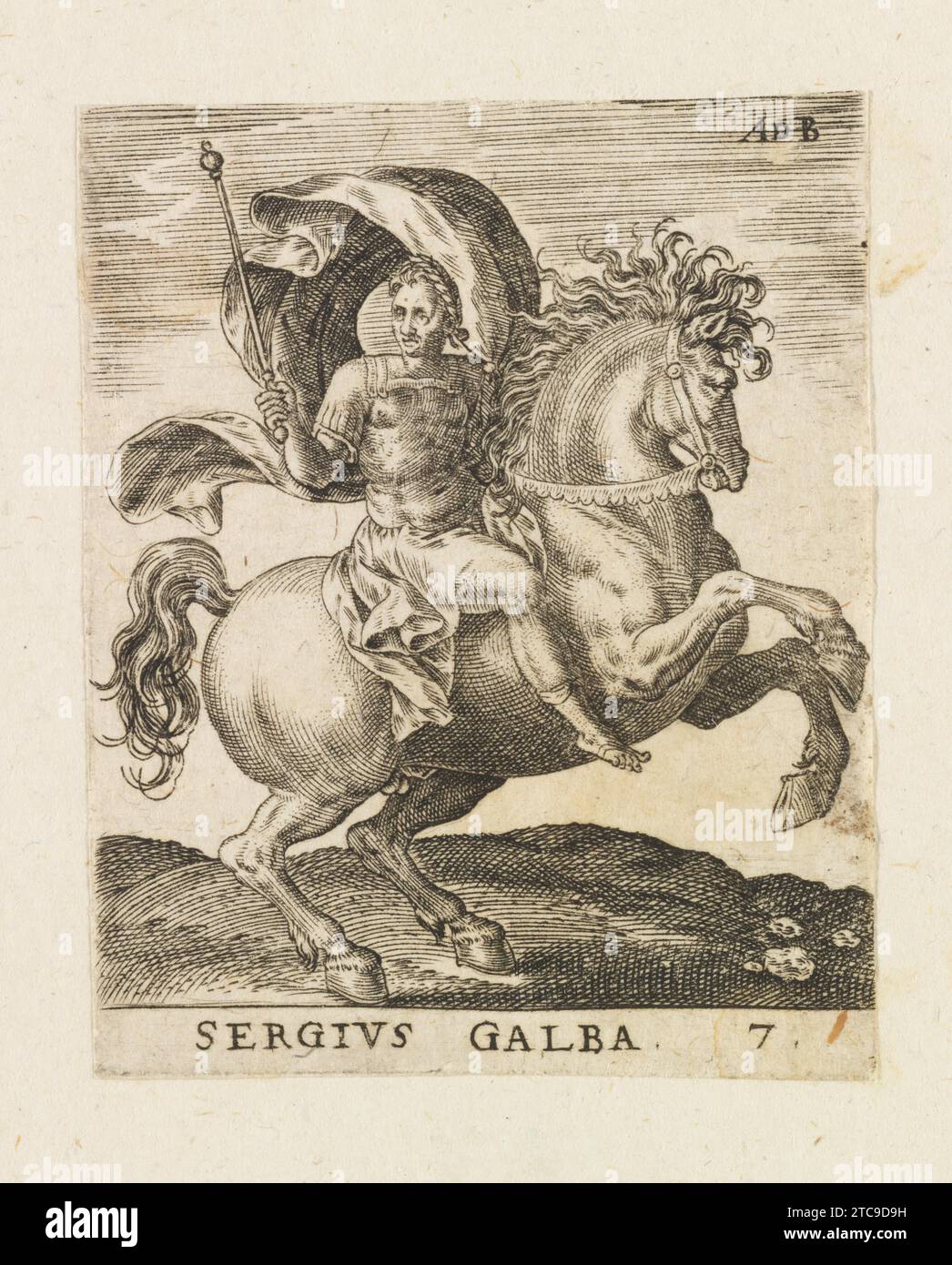 Sergius Galba, aus „Twelve Caesars on Horseback“ 1951 von Abraham de Bruyn Stockfoto