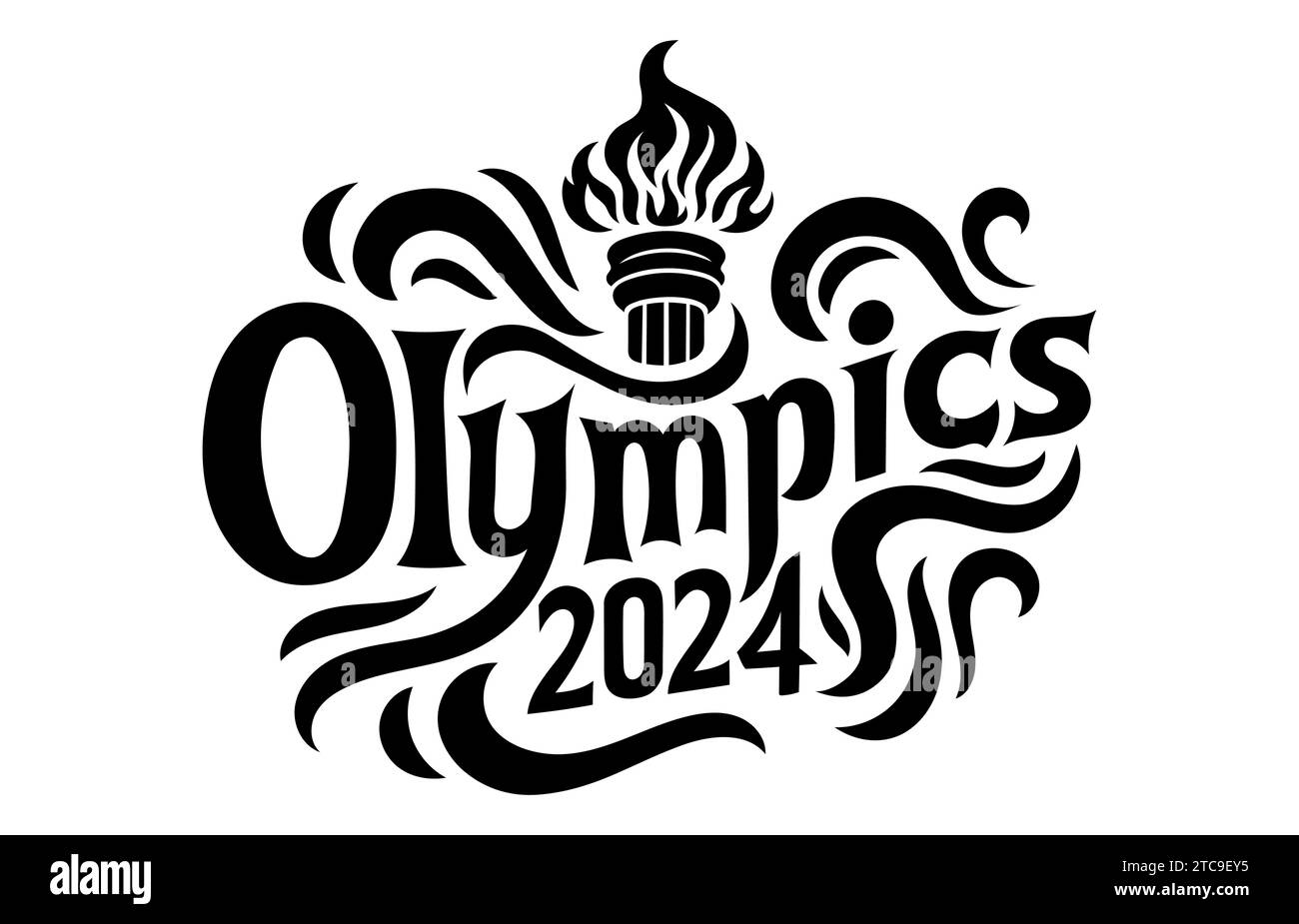 Olympische Spiele 2024. Olympische Sommerspiele in Paris 2024. Schwarze Schrift isoliert auf weißem Hintergrund. Stock Vektor