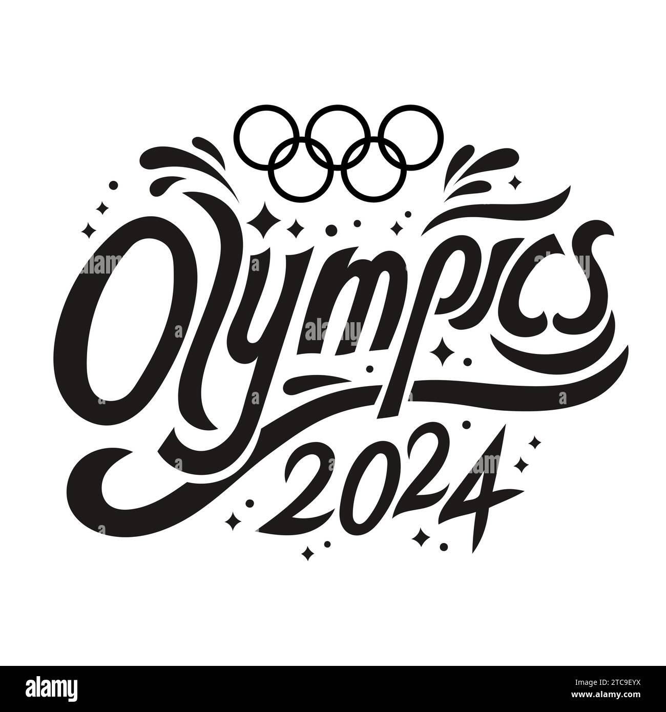 Olympische Spiele 2024. Olympische Sommerspiele in Paris 2024. Schwarze Schrift isoliert auf weißem Hintergrund. Stock Vektor