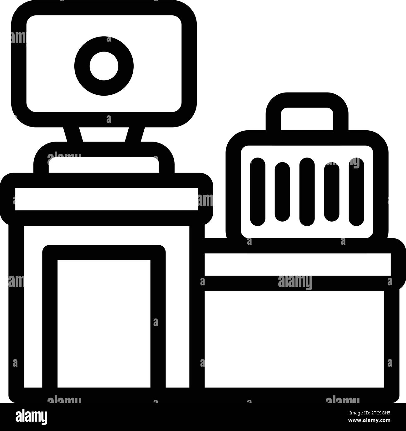 Konturvektor des Symbols für die Gepäcküberprüfung. Gepäckscanner am Flughafen. Fahrsteuerung Beifahrerseite Stock Vektor