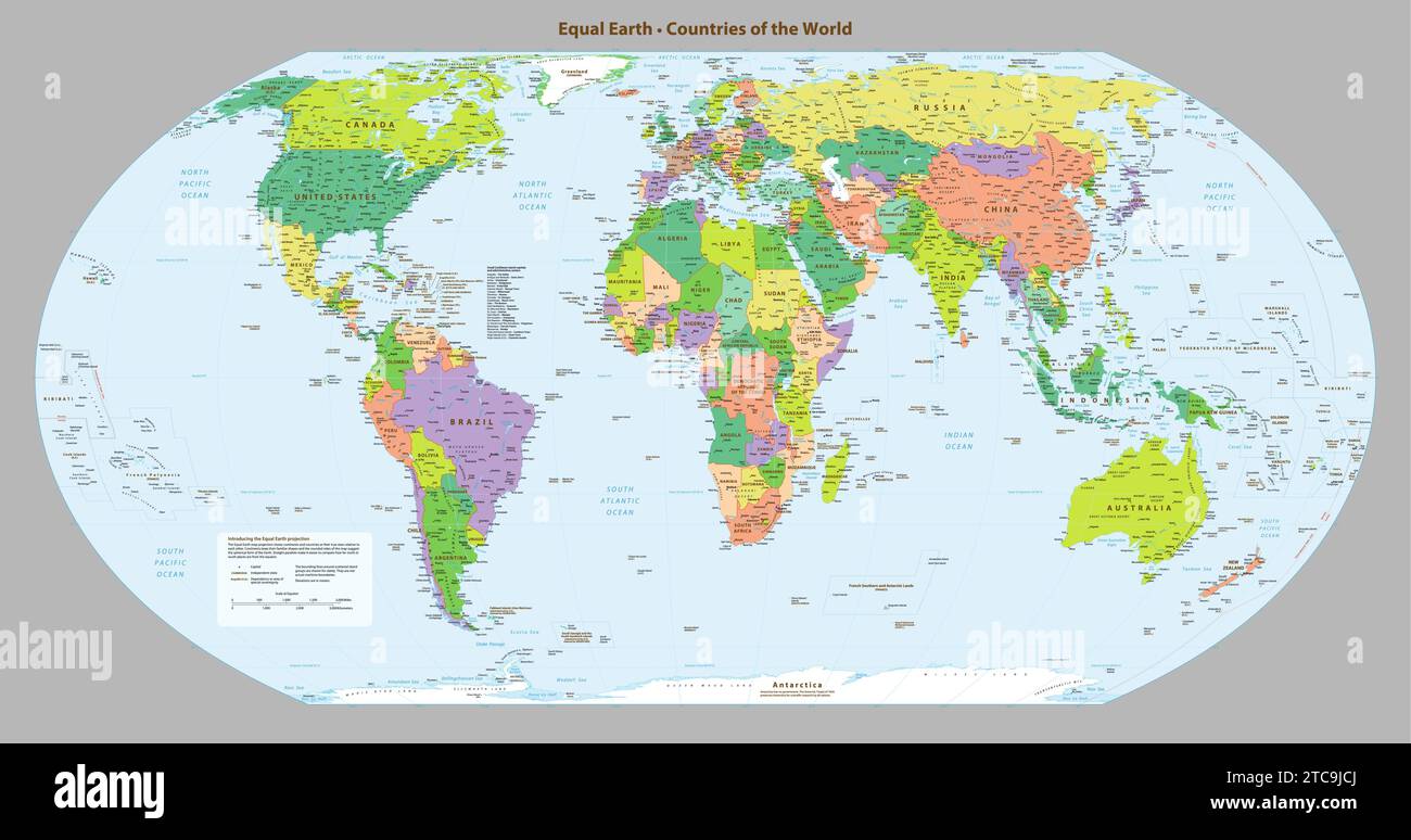 Englische politische Karte der Welt gleiche Erdprojektion Stock Vektor