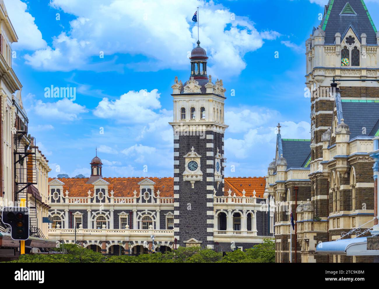 Dunedin, Neuseeland, historische Stadtzentrums-Architektur. Stockfoto