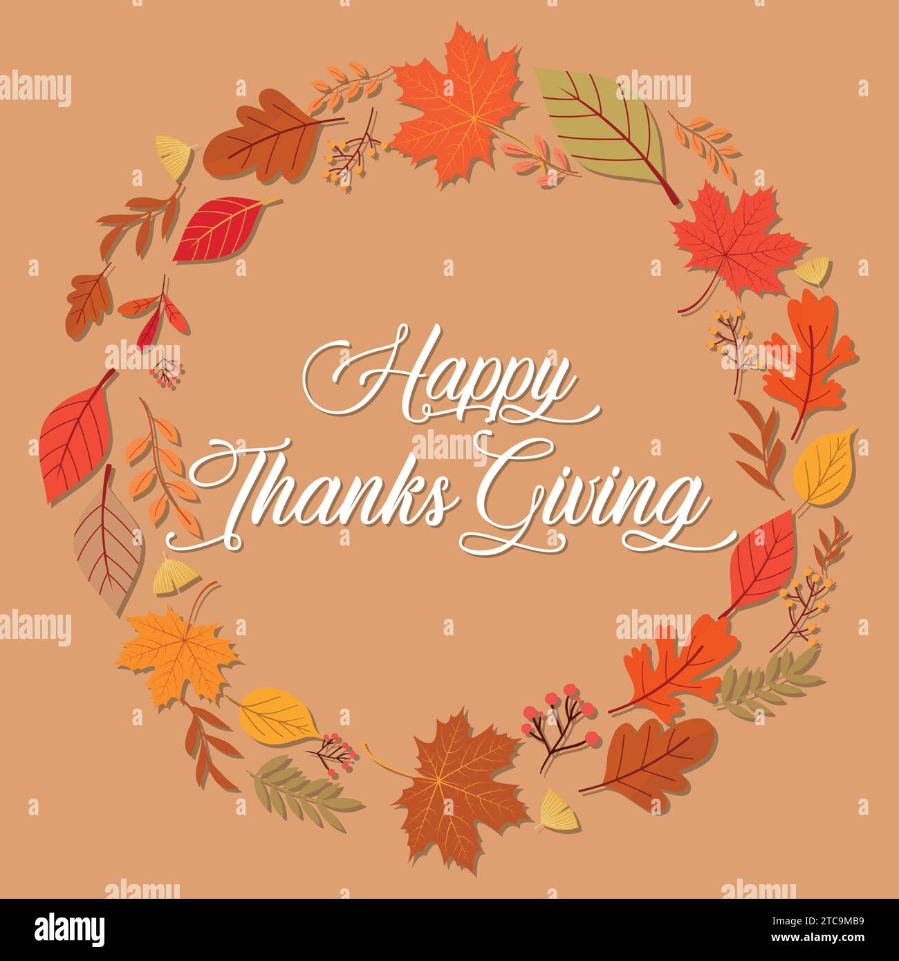 Frohe Thanksgiving-Schrift mit Herbstlaub Vector Stock Vektor