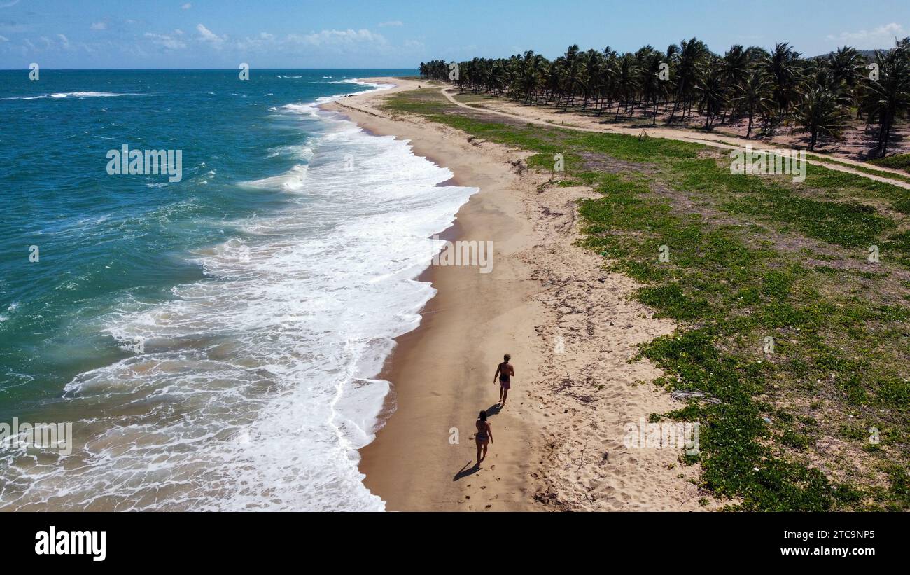 Das unglaubliche Praia do Gunga, Brasilien. Die Küste voller Palmen, Strände und kristallklarem Wasser Stockfoto