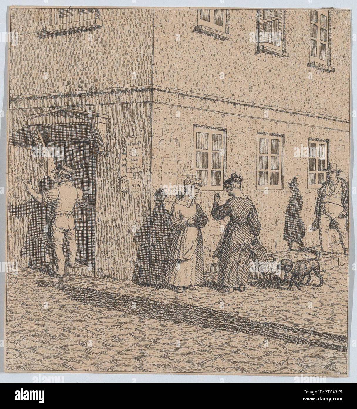 Zwei Frauen, die sich an einer Straßenecke unterhalten, aus „Linearperspektive, angewendet auf die Kunst der Malerei“ 1966 von Christoffer Wilhelm Eckersberg Stockfoto