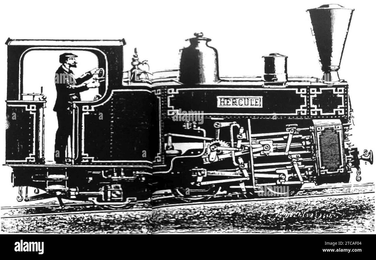 Weidknecht baute 1892 zwei 600-mm-Lokomotiven für eine Zahnradbahn, die in der Nähe des Werkes in Corbeil in Bras de Fer installiert wurde, Typ 31 mit 13,6 t, Decauvile Nr. 157 und 160. Stockfoto