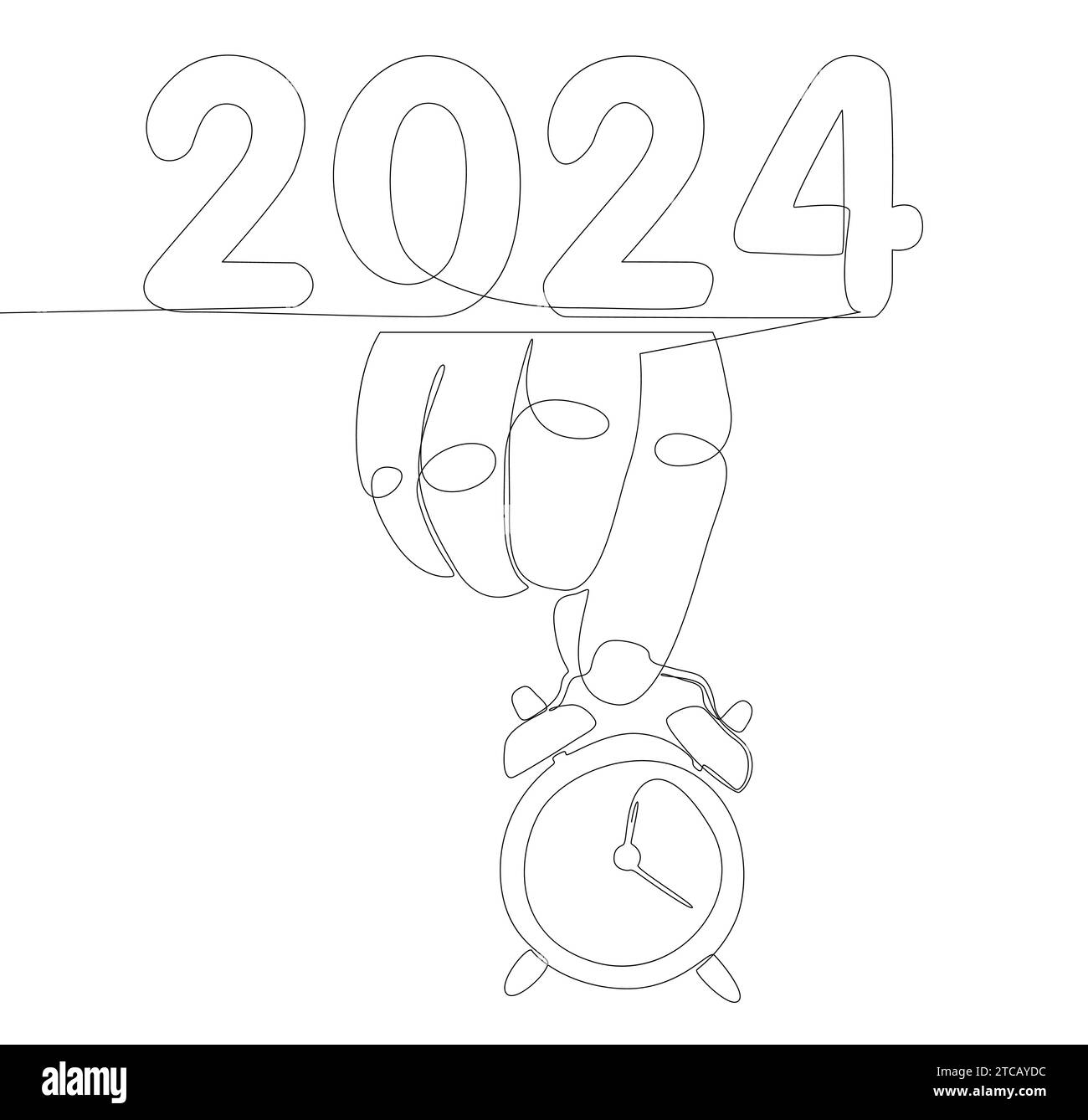 Eine durchgehende Weckzeile mit der Nummer 2024. Thin Line Holiday Illustrations Vektorkonzept. Konturzeichnung kreative Ideen. Stock Vektor