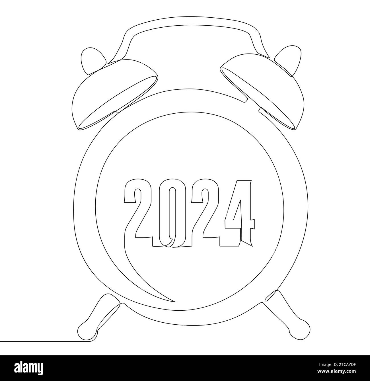Eine durchgehende Weckzeile mit der Nummer 2024. Thin Line Holiday Illustrations Vektorkonzept. Konturzeichnung kreative Ideen. Stock Vektor