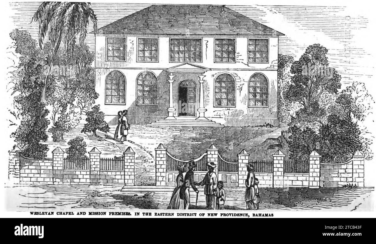Wesleyan Chapel und Missionsgelände. Im Eastern District of New Providence, Bahamas (S.6, 1849) - Copy. Stockfoto