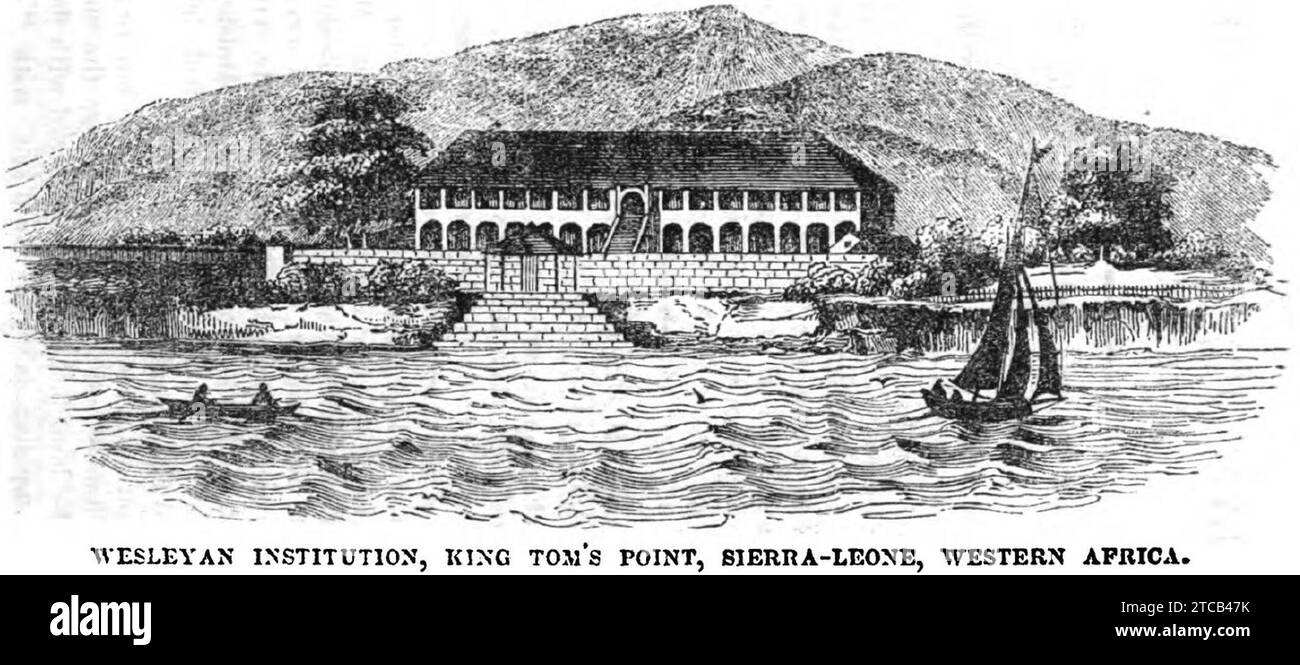 Wesleyan Institution, King Tom's Point, Sierra-Leone, Westafrika (November 1846, S.122, III) - Kopie. Stockfoto