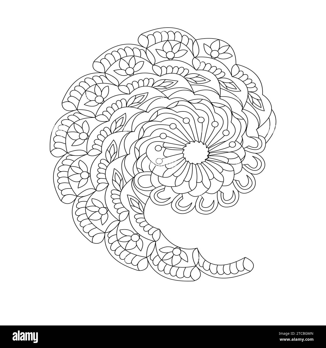 Wirbelwind-Mandala-Malbuchseite für KDP-Buchinnenraum. Friedliche Blütenblätter, Fähigkeit zum Entspannen, Gehirnerlebnisse, harmonische Haven, friedliche Porträts Stock Vektor