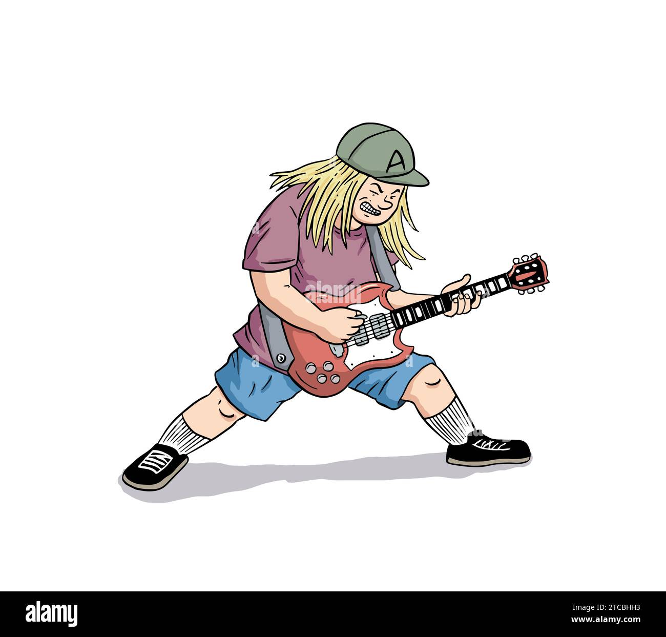 Rockmusiker spielt auf elektrischer Gitarre Cartoon Charakter Vektor Illustration, Gitarrist, Heavy Metal, Band Person, Individualität Stock Vektor