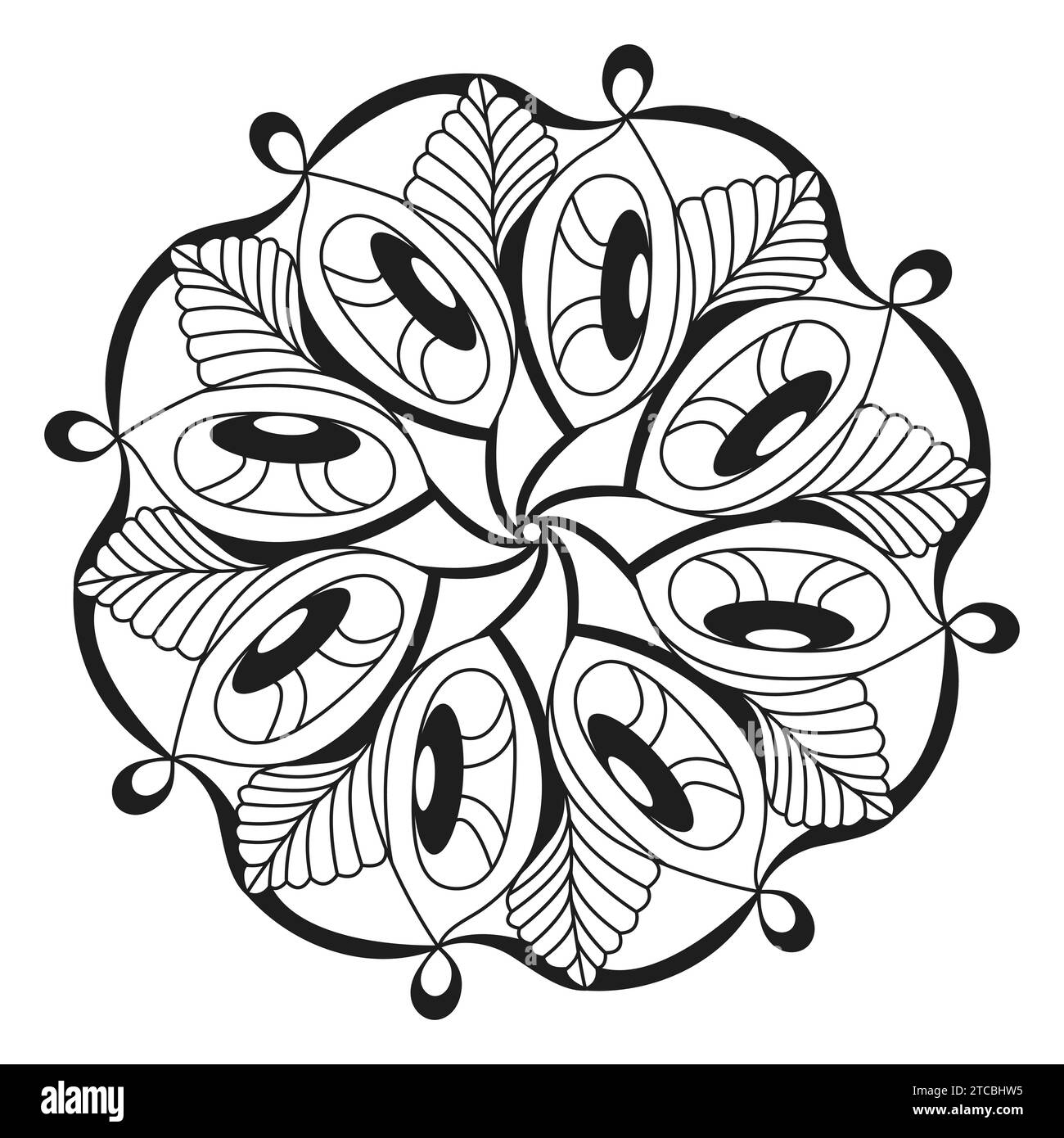 Psychedelische Mandala-Malbuchseite für KDP-Buchinnenraum. Fähigkeit zum Entspannen, Gehirnerlebnisse, harmonischer Hafen, friedliche Porträts, blühendes Be Stock Vektor