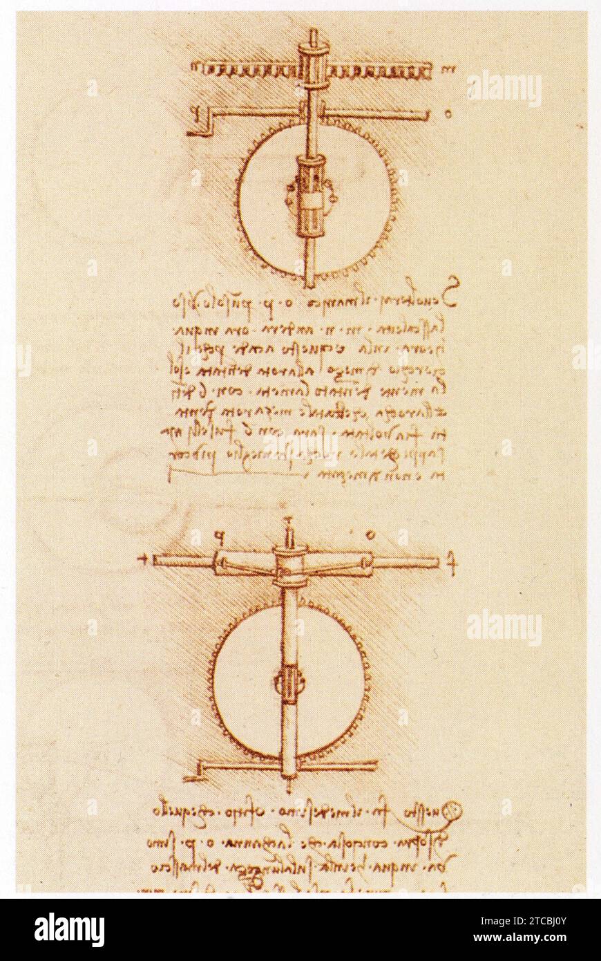 Leonardo da Vinci.1452-1519.La roue dentée dans la Transmission du mouvement. Roue, Laternen und Crémaillère. Stockfoto