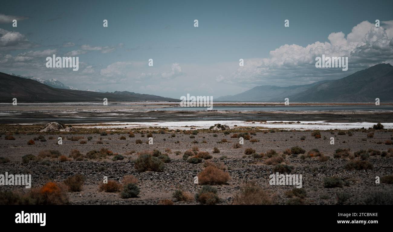 Eine ruhige Landschaft mit einem sich windenden Fluss und zerklüfteten Berggipfeln in den Vereinigten Staaten Stockfoto