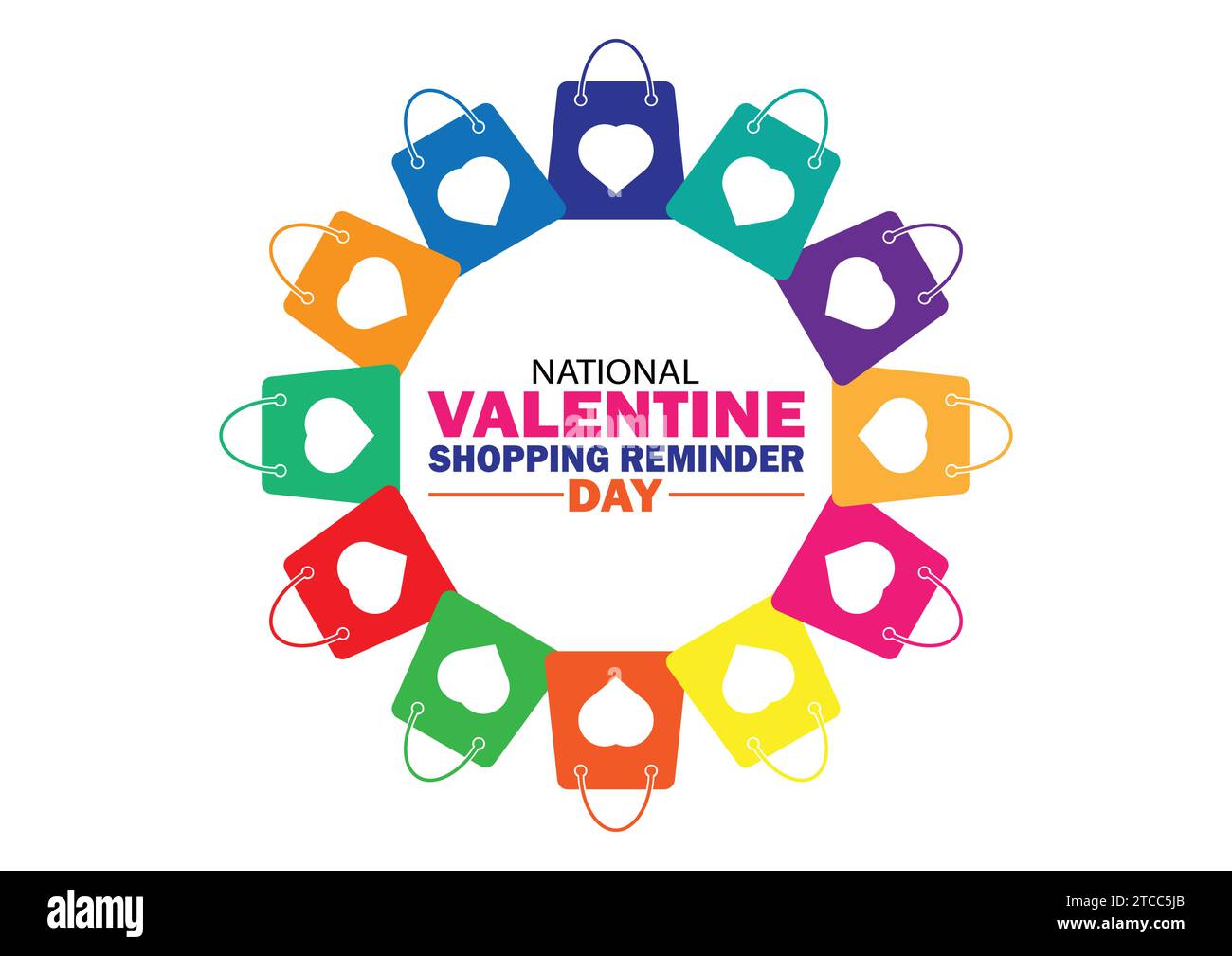 Nationaler Valentinstag Shopping Erinnerung Tag Vektor Illustration. Urlaubskonzept. Vorlage für Hintergrund, Banner, Karte, Poster mit Textbeschriftung. Stock Vektor