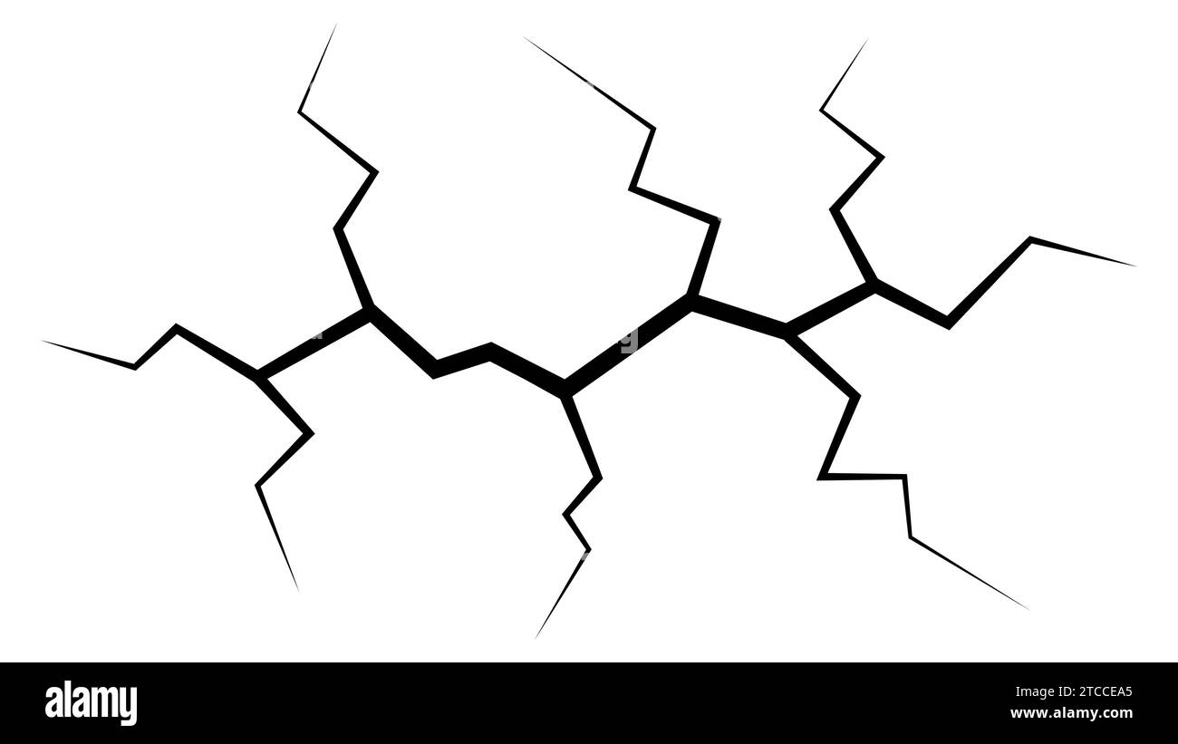 Riss auf der Bodenoberfläche gebrochen, Riss divergiert in verschiedene Richtungen Stock Vektor