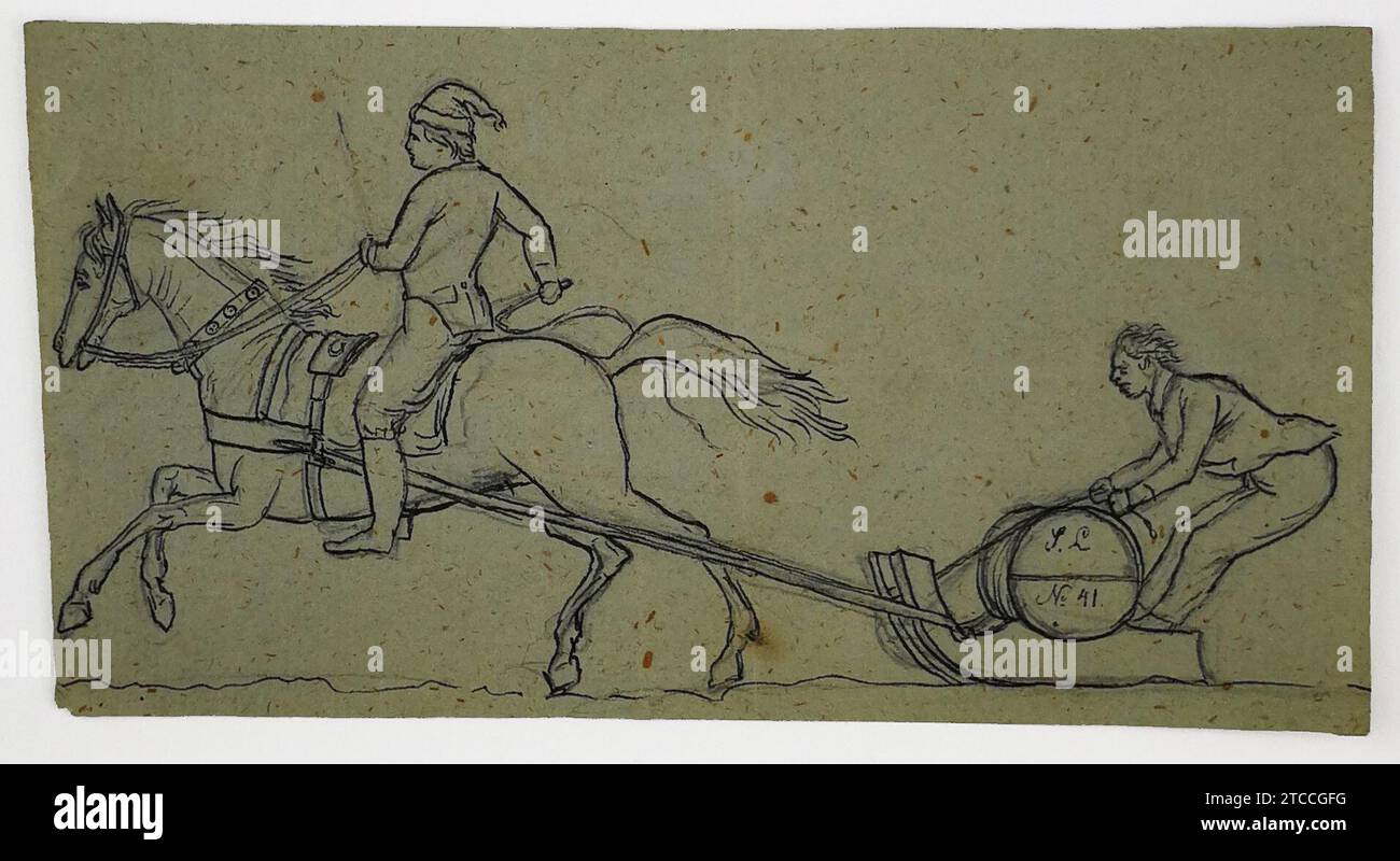 Wilhelm Marstrand - EN hest, nach mænd og en slæde. Stockfoto