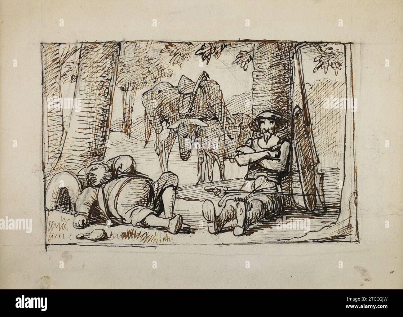 Wilhelm Marstrand - Skitse med Don Quijote og Sancho Panza. Stockfoto