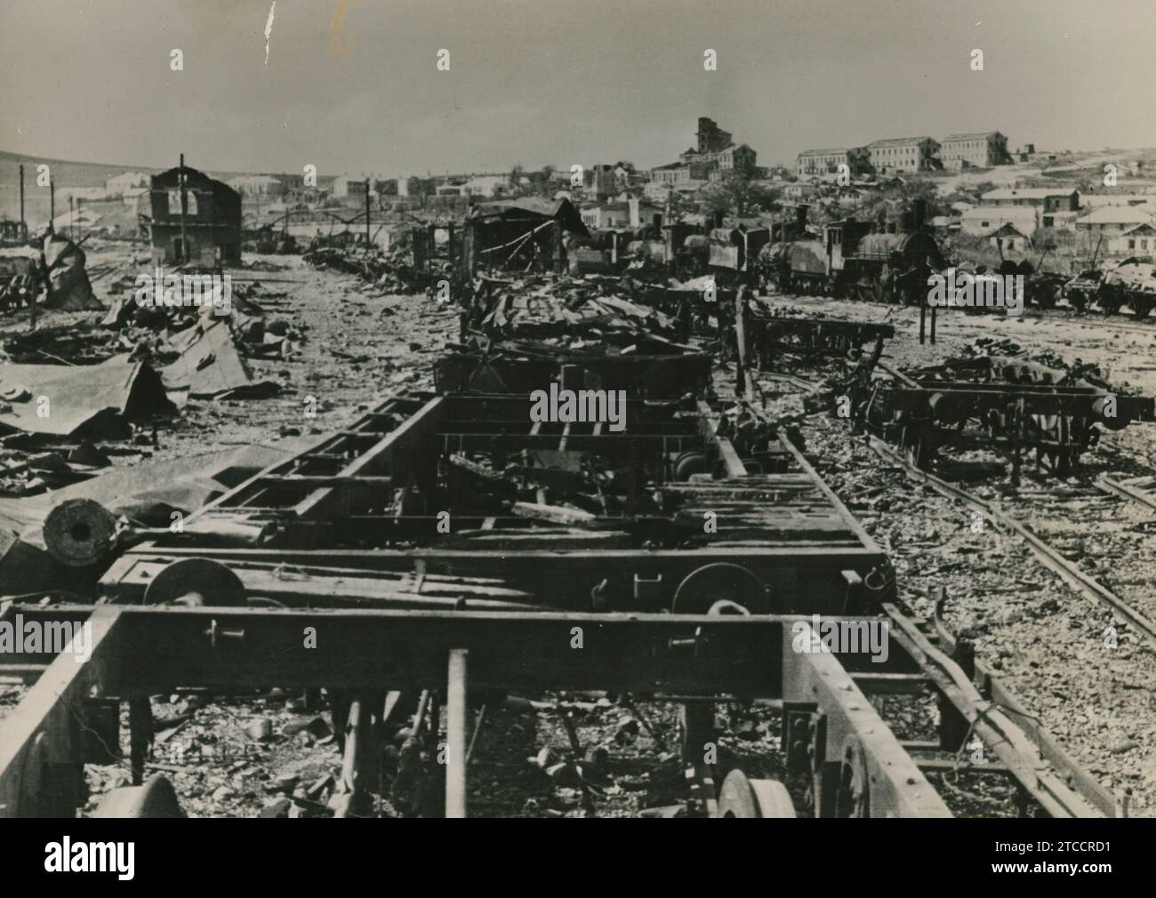 Stalingrad. November 1942. Panoramablick auf den Hauptbahnhof, vollständig zerstört durch deutsche Luftangriffe. Quelle: Album/Archivo ABC Stockfoto