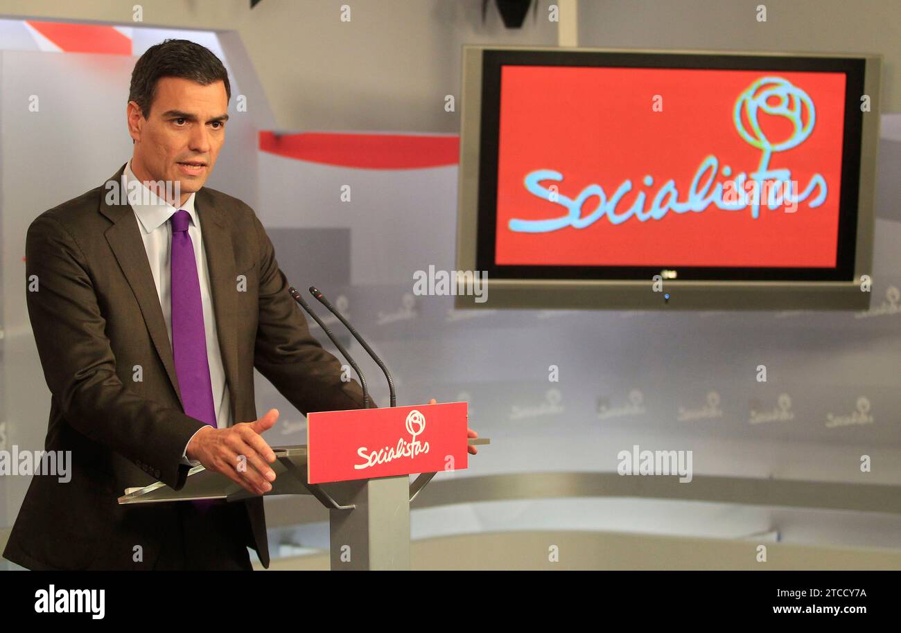 08-01-2014 Madrid, Pressekonferenz des Generalsekretärs der PSOE Pedro Sanchez. Victor Lerena archdc. Quelle: Album / Archivo ABC / Víctor Lerena Stockfoto