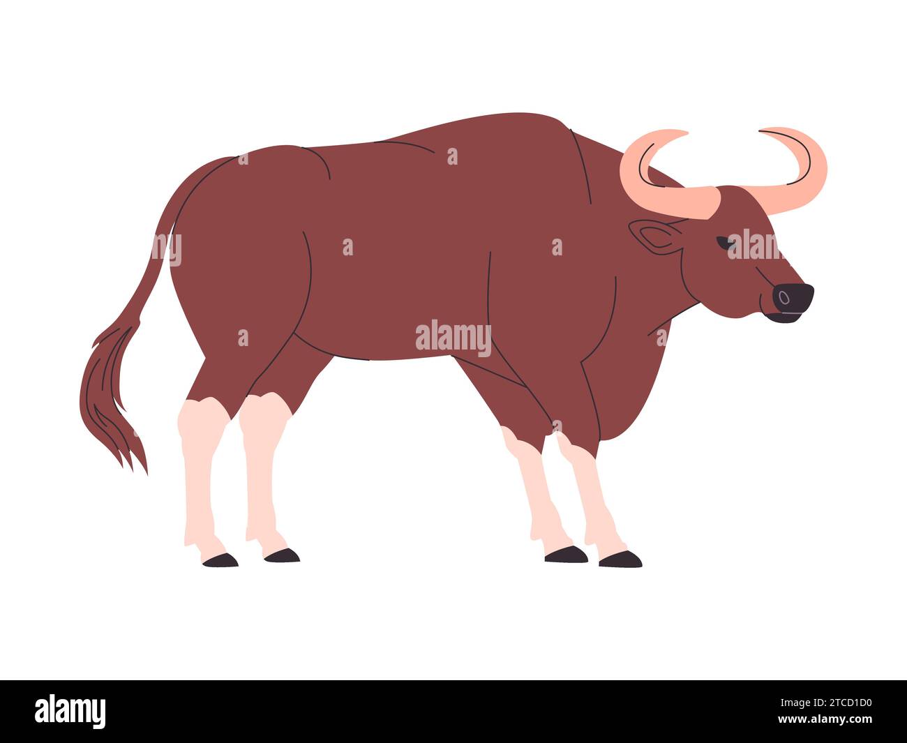 Braune Kouprey-Wildrinder mit großen gehörnten Pflanzenfressern Säugetieren und gefährdeten Tieren Stock Vektor