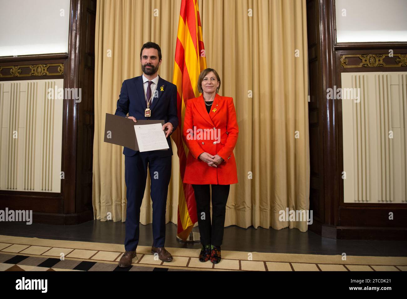 Barcelona, 17.01.2018. Einsetzung von Roger Torrent (ERC) als Vorsitzender des Parlamentstisches. Im Bild: Übertragung von Befugnissen von Carme Forcadell auf den neuen Präsidenten. Foto: PEP Dalmau ARCHDC. Quelle: Album / Archivo ABC / PEP Dalmau Stockfoto