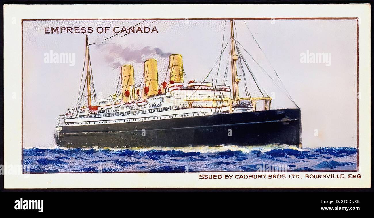 Dampfschiff Empress of Canada - Vintage Cadbury's Tradecard Stockfoto