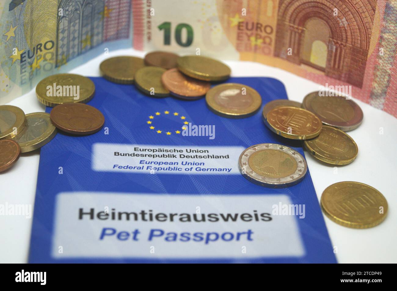 Tierpass und Geld, Symbolbild Stockfoto