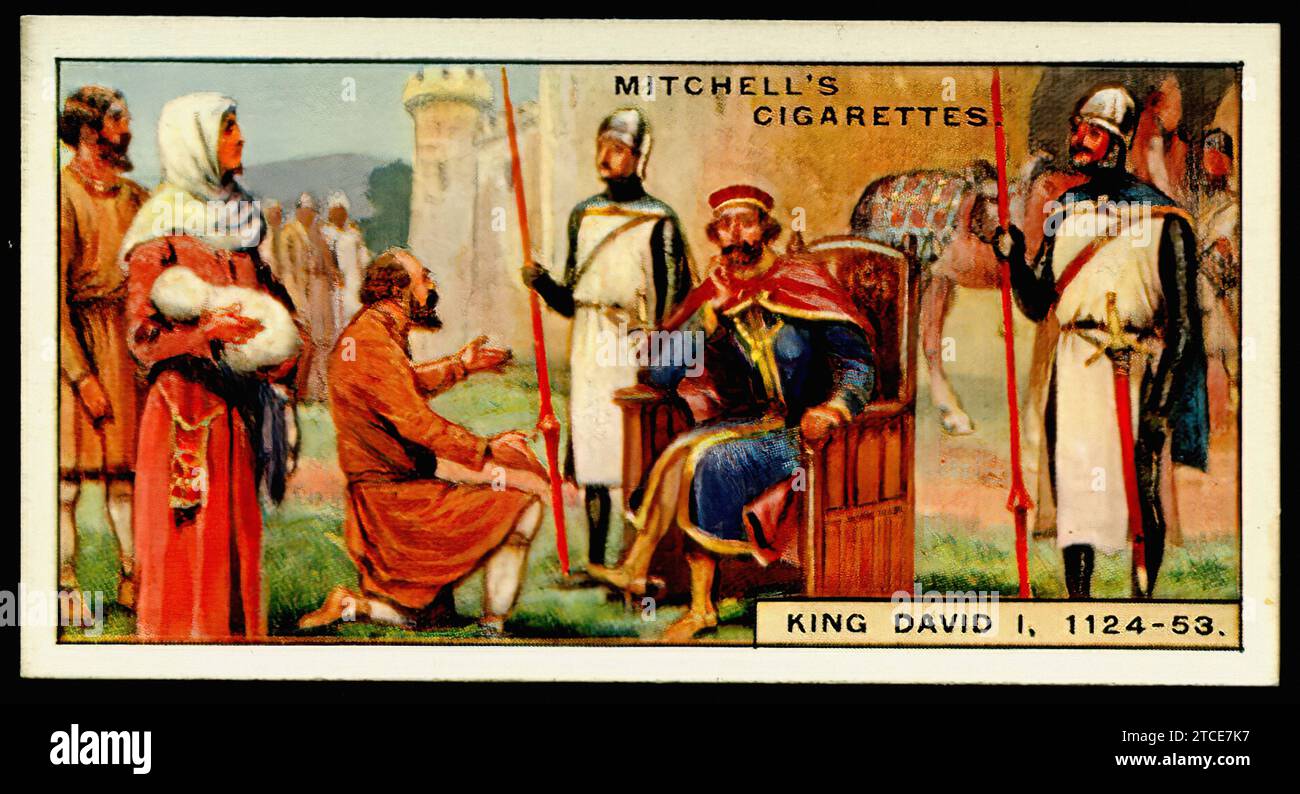 König David I. von Schottland – Vintage-Zigarettenkarte Stockfoto