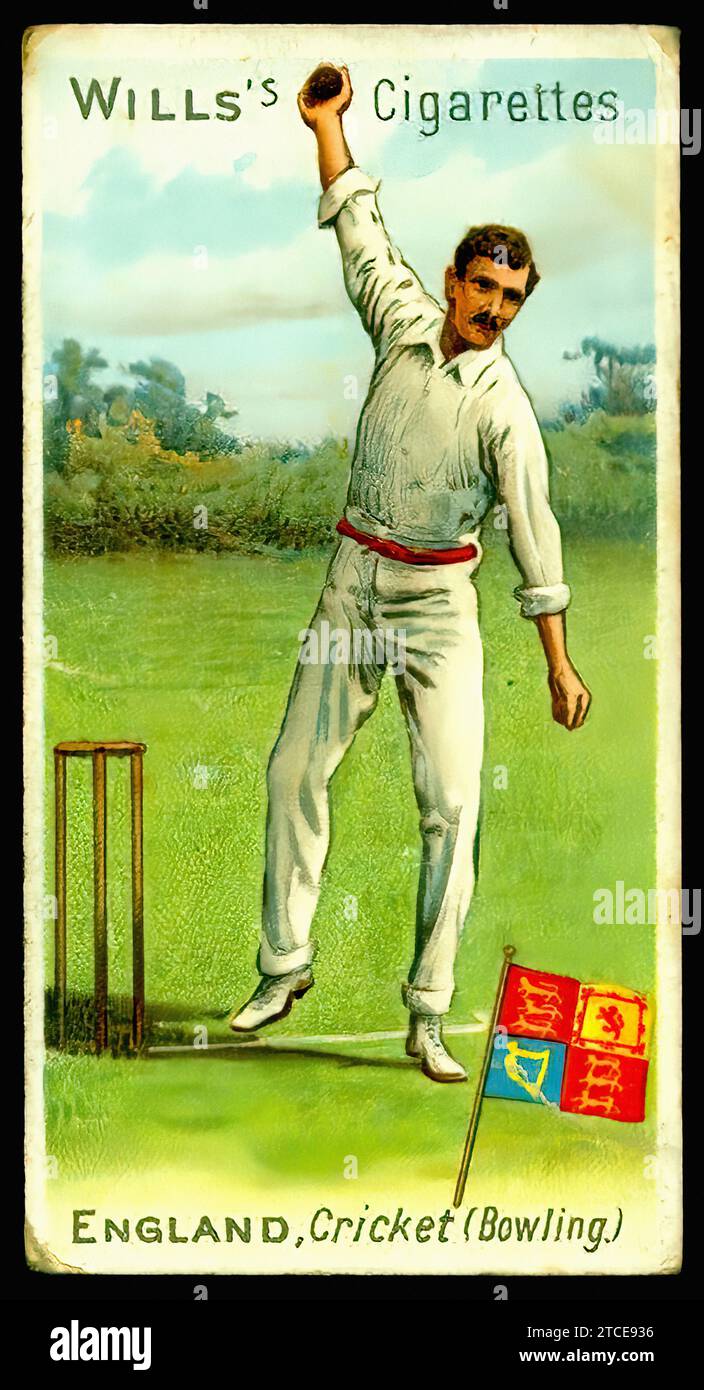 Sports Cricket Bowling – Vintage-Zigarettenkarte Stockfoto