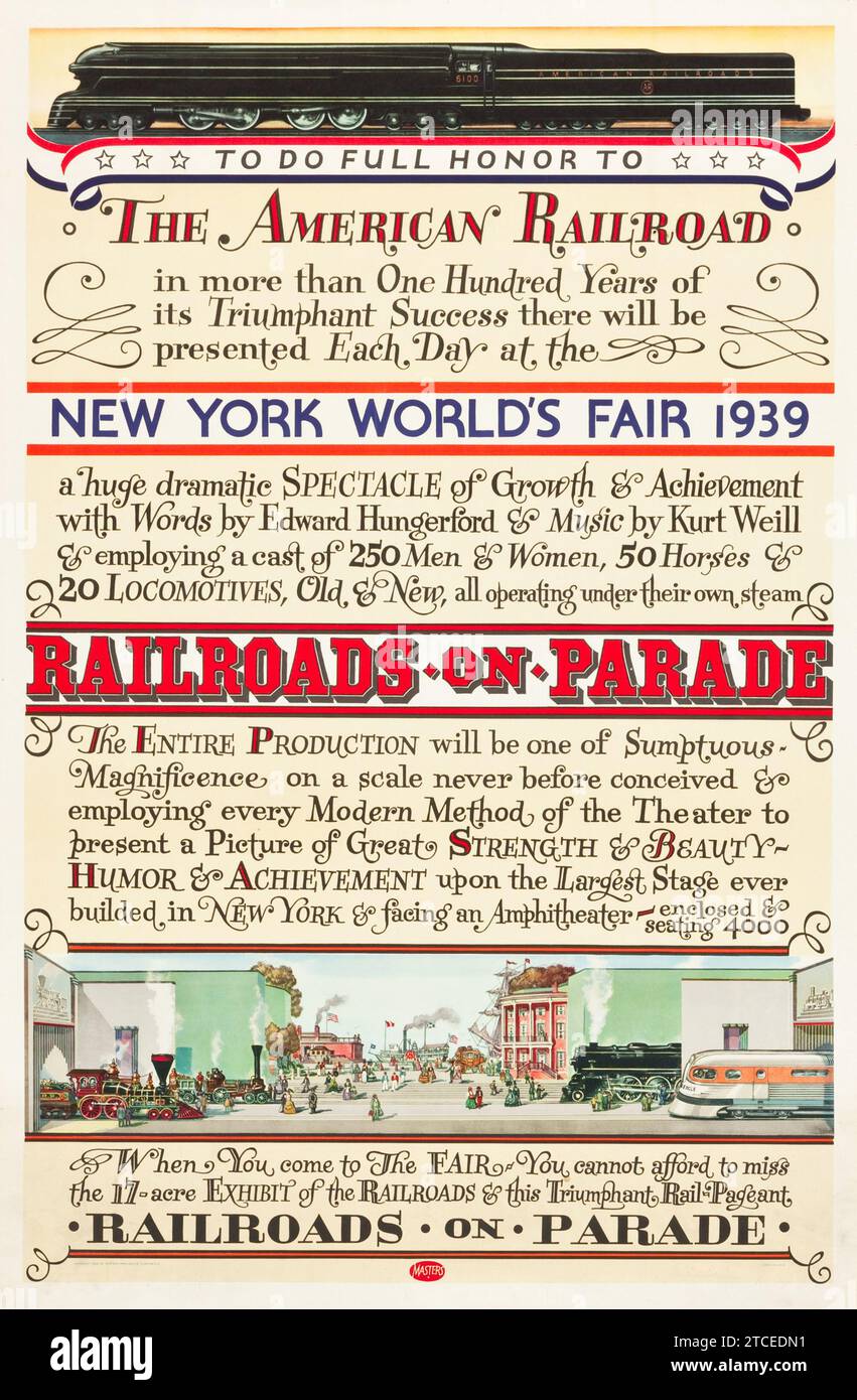 New York World's Fair Travel Poster (Eastern Presidents Conference, 1939). Poster - 'Railroads on Parade' - The Americans Railroad Stockfoto