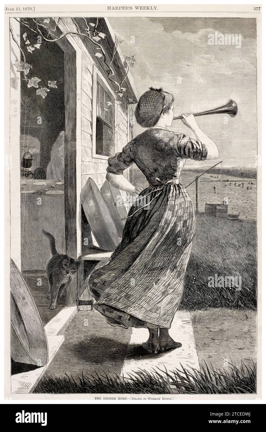 Winslow Homer, das Dinner Horn, Holzschnitt, 1870 Stockfoto