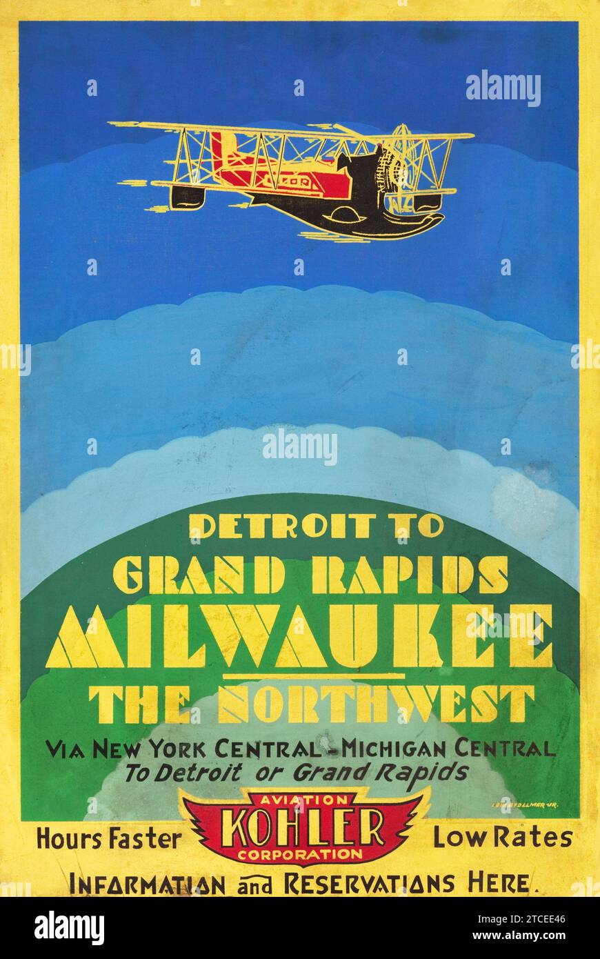 Kohler Air Travel (ca. 1931). Poster. Von Detroit nach Grand Rapids - Milwaukee - dem Nordwesten Stockfoto