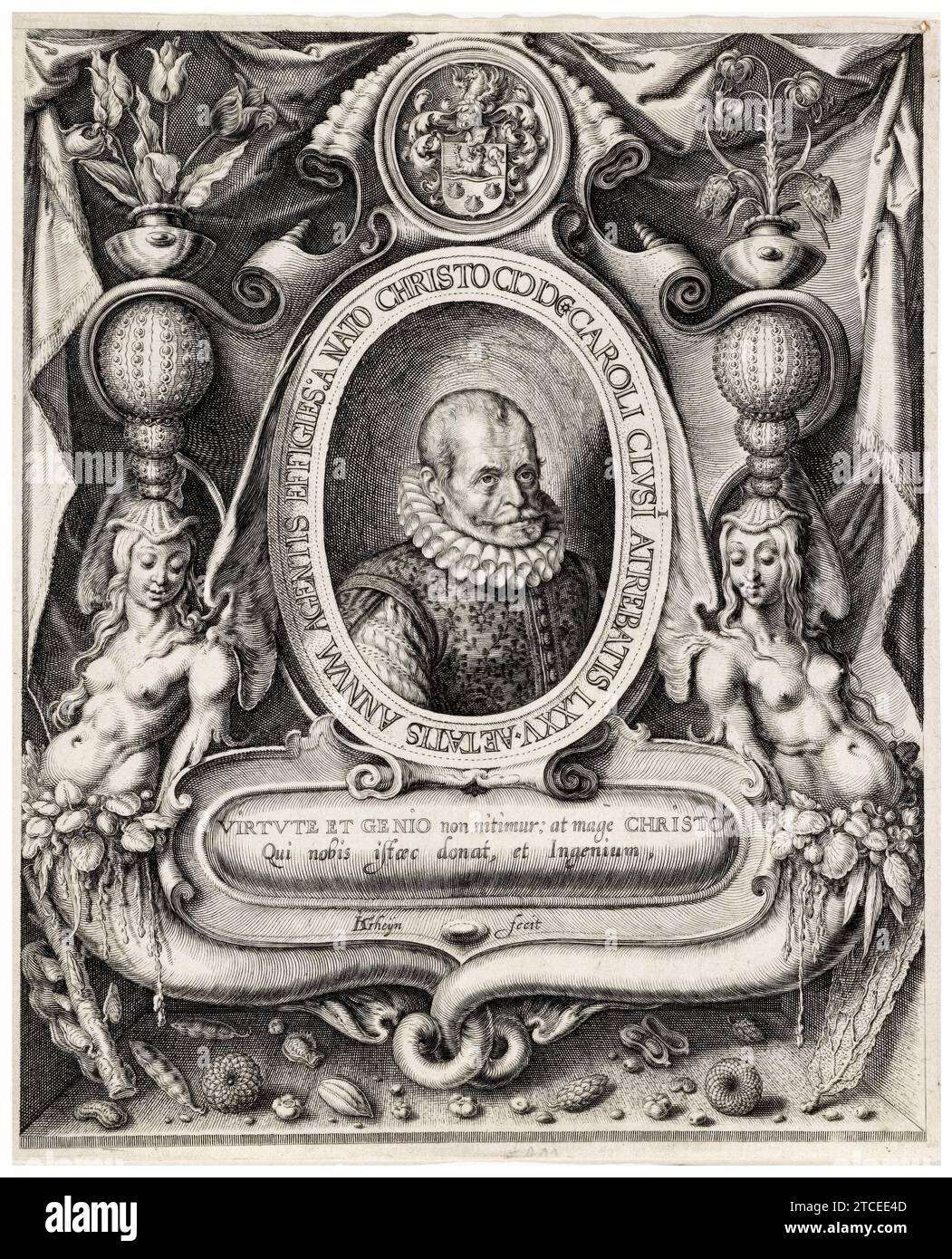 Carolus Clusius (Charles de l’Ecluse, 1526–1609), Artois-Arzt und Pionierbotaniker, Porträtstich von Jacob de Gheyn II., 1600-1601 Stockfoto