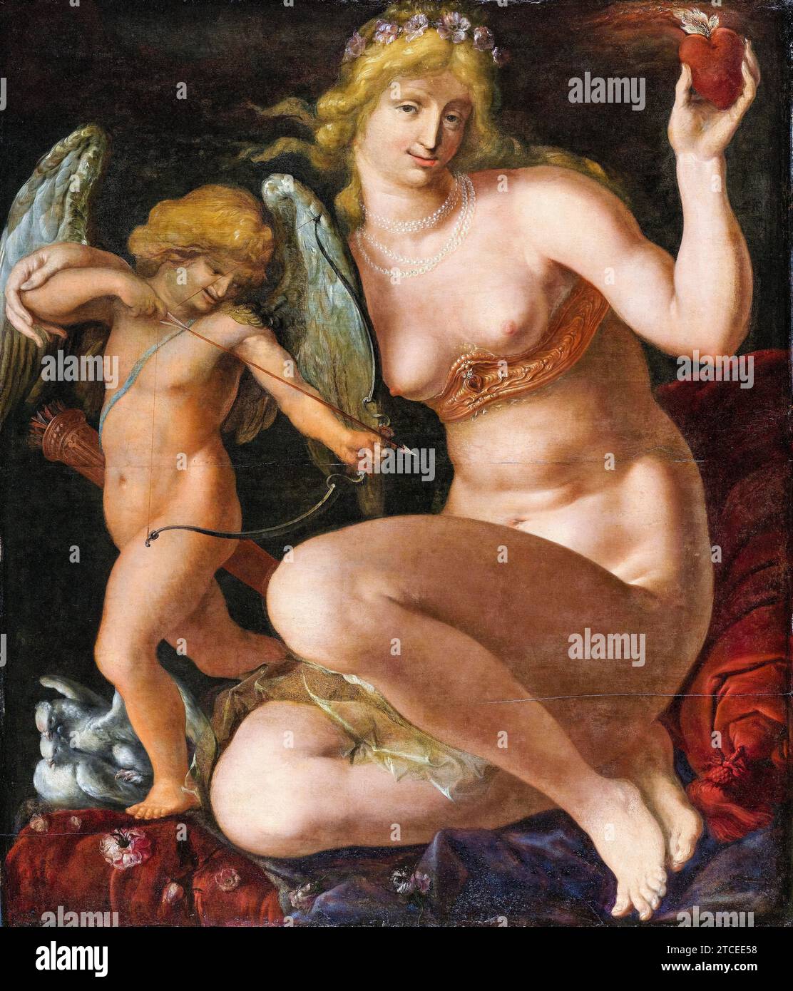 Venus und Amor, Ölgemälde auf Tafel von Jacob de Gheyn II., 1605-1610 Stockfoto