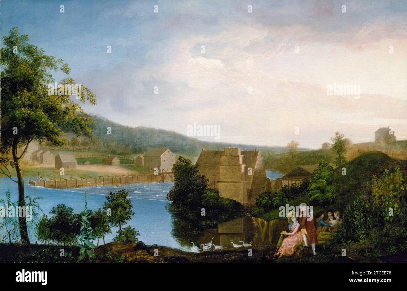 James Peale, Pleasure Party by a Mill, Landschaftsgemälde in Öl auf Leinwand, 1785-1789 Stockfoto