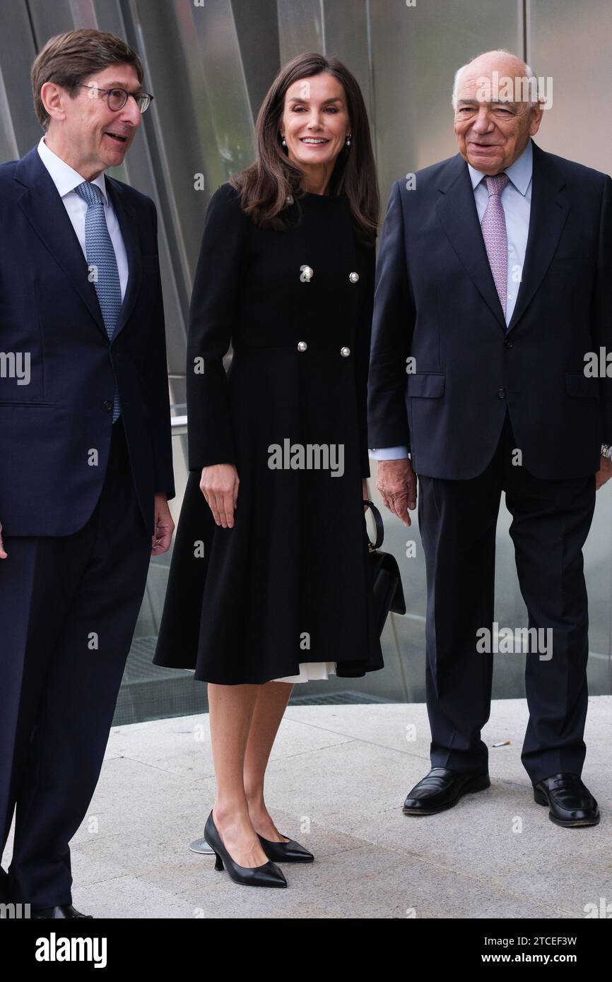 Königin Letizia von Spanien nimmt am 12. Dezember 2023 an einem Treffen der FAD Youth Foundation in der CaixaBank in Madrid Teil. Stockfoto