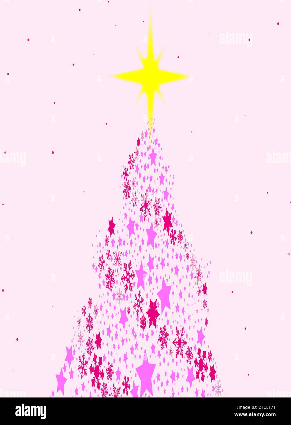 Ein rosafarbener Weihnachtsbaum aus Schneeflocken und Sternen auf einem hellrosa Hintergrund Stockfoto