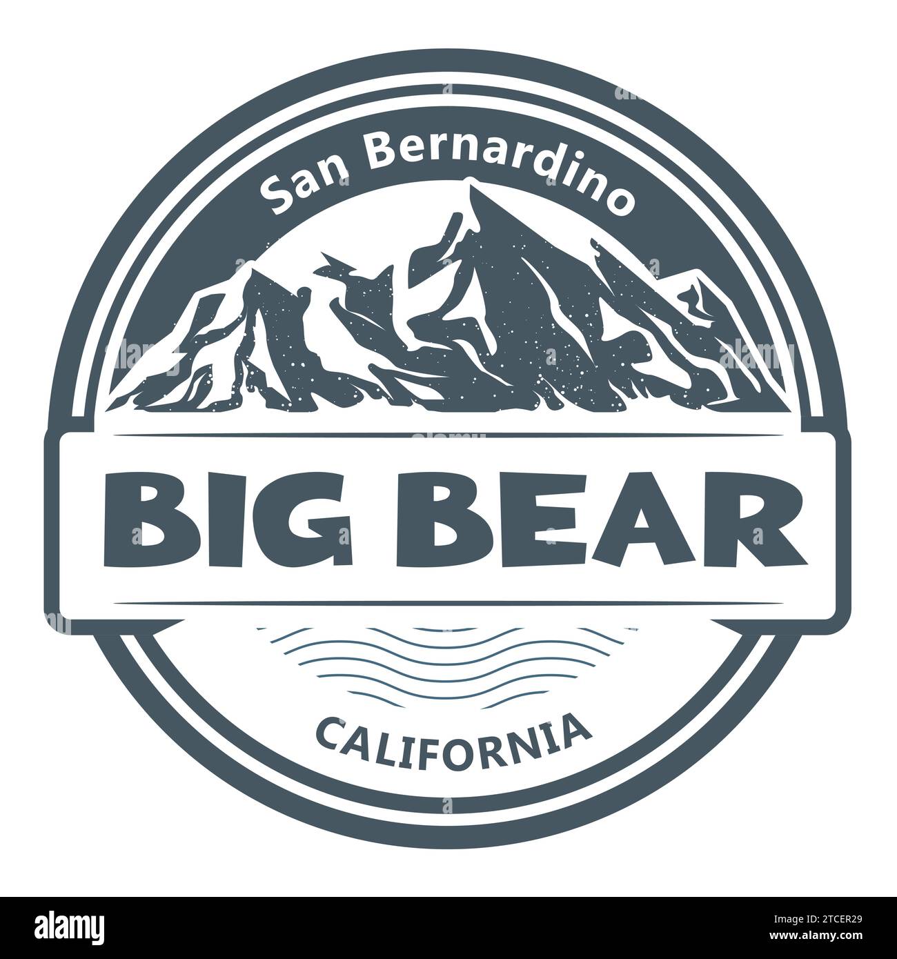 Big Bear City Label, kalifornisches Emblem, San Bernardino Resort Stempel mit schneebedeckten Bergen, Vektor Stock Vektor