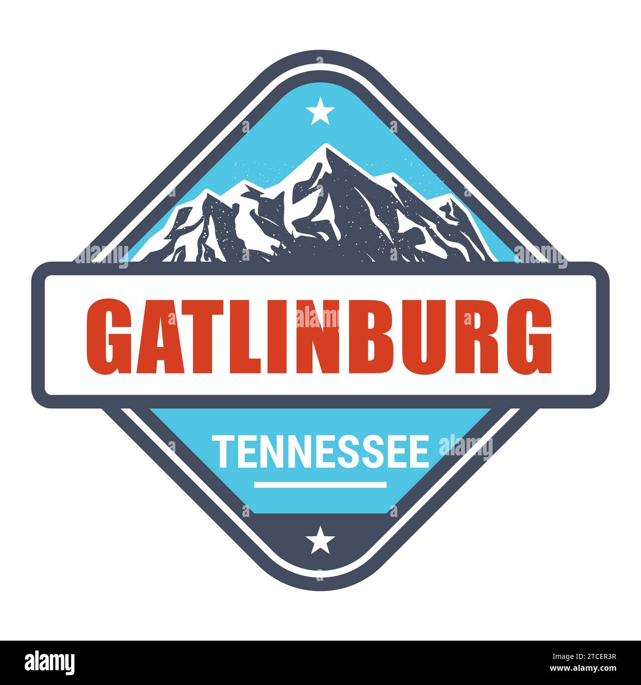 Gatlinburg, Tennessee Skigebiet Stempel, Emblem mit schneebedeckten Bergen, Great Smoky Mountains, Vektor Stock Vektor