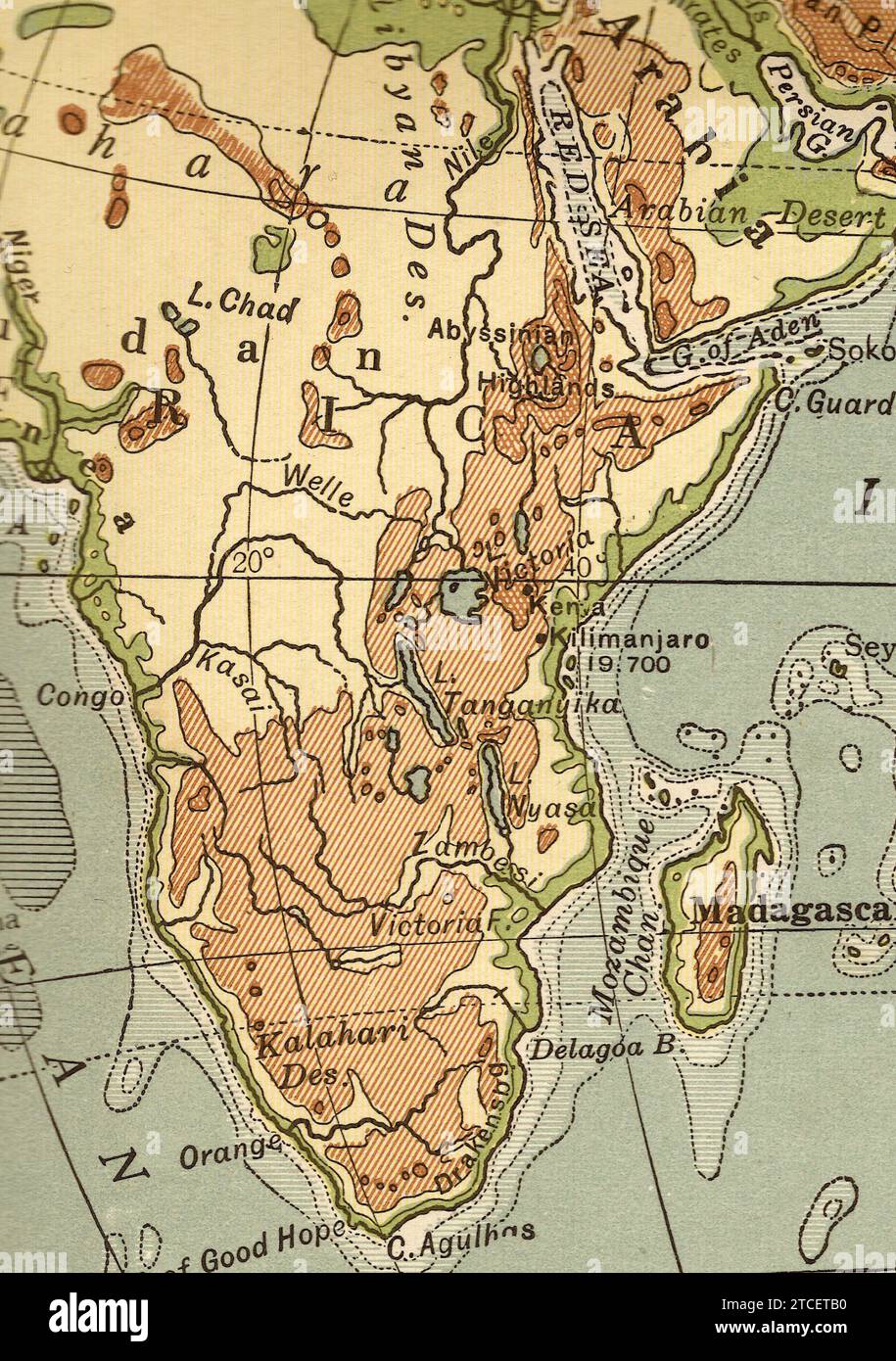 Eine alte/antike geographische Karte mit Afrika. Stockfoto