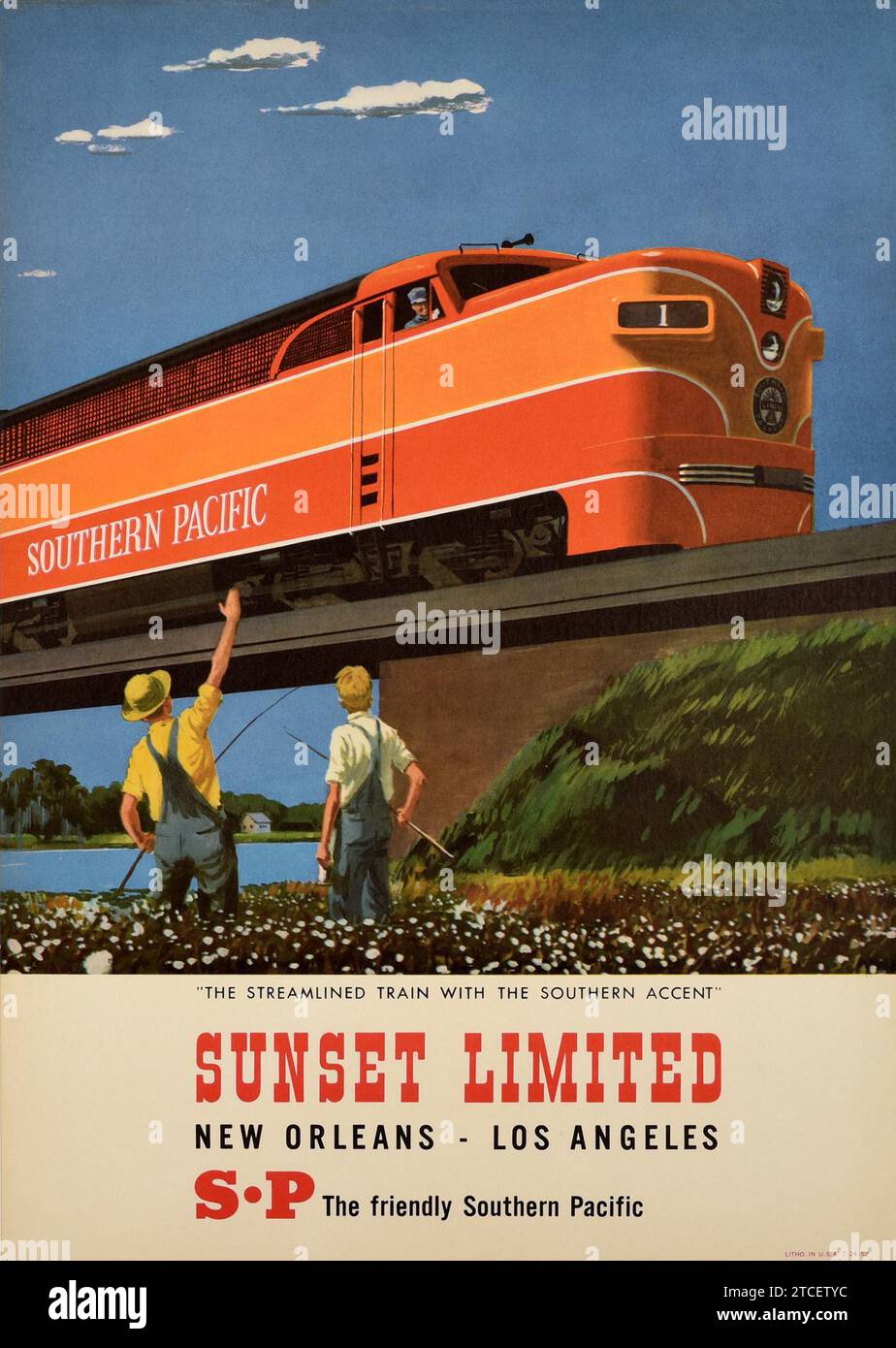 Vintage-Reiseposter - Sunset Limited Railroad Southern Pacific Railway, New Orleans-Los Angeles - 1952 Stockfoto