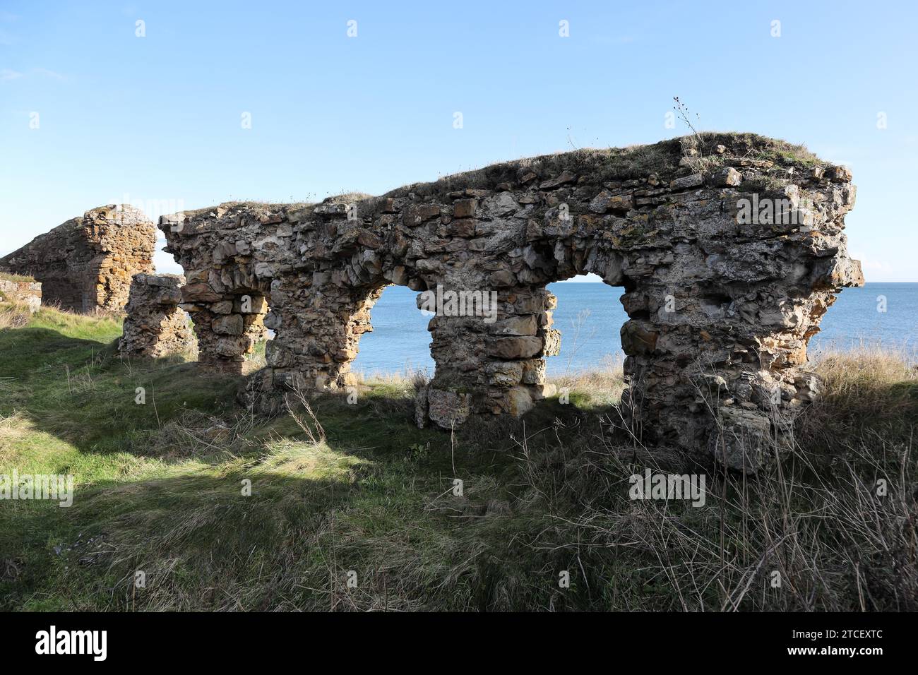 Die Ruine von Ardross Castle, Elie, Fife, Schottland Stockfoto