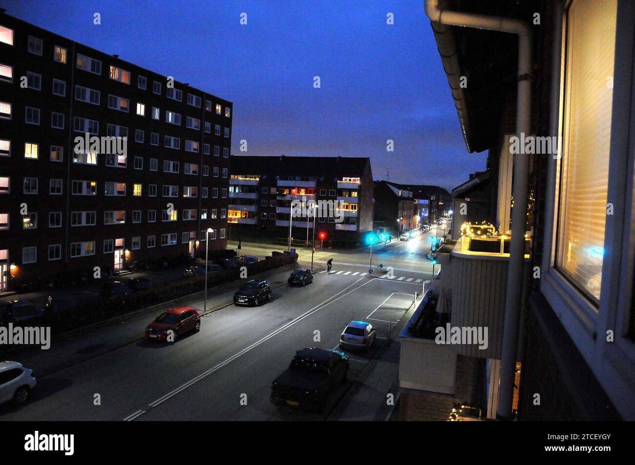 Kopenhagen, Dänemark /12. Dezember 2023/Abendblick auf Kastruplundgade in Kastrup dänische Hauptstadt Kopenhagen.. Photo.Francis Joseph Dean/Dean Pictures Stockfoto