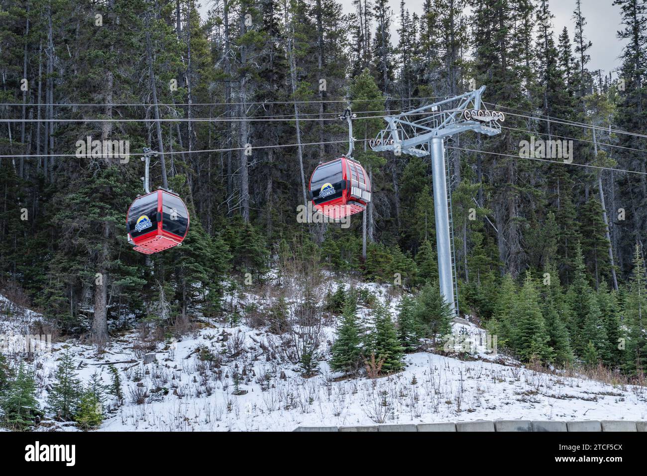 Gondellift im Skigebiet Banff Sunshine Village Stockfoto